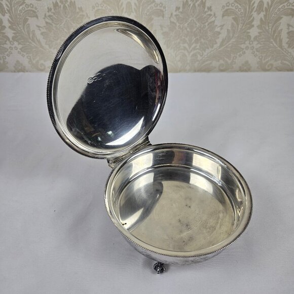 Vintage Sheffield EPC Silverplate Silent Butler Hinged Lid Footed Engraved Horse - Picture 7 of 15